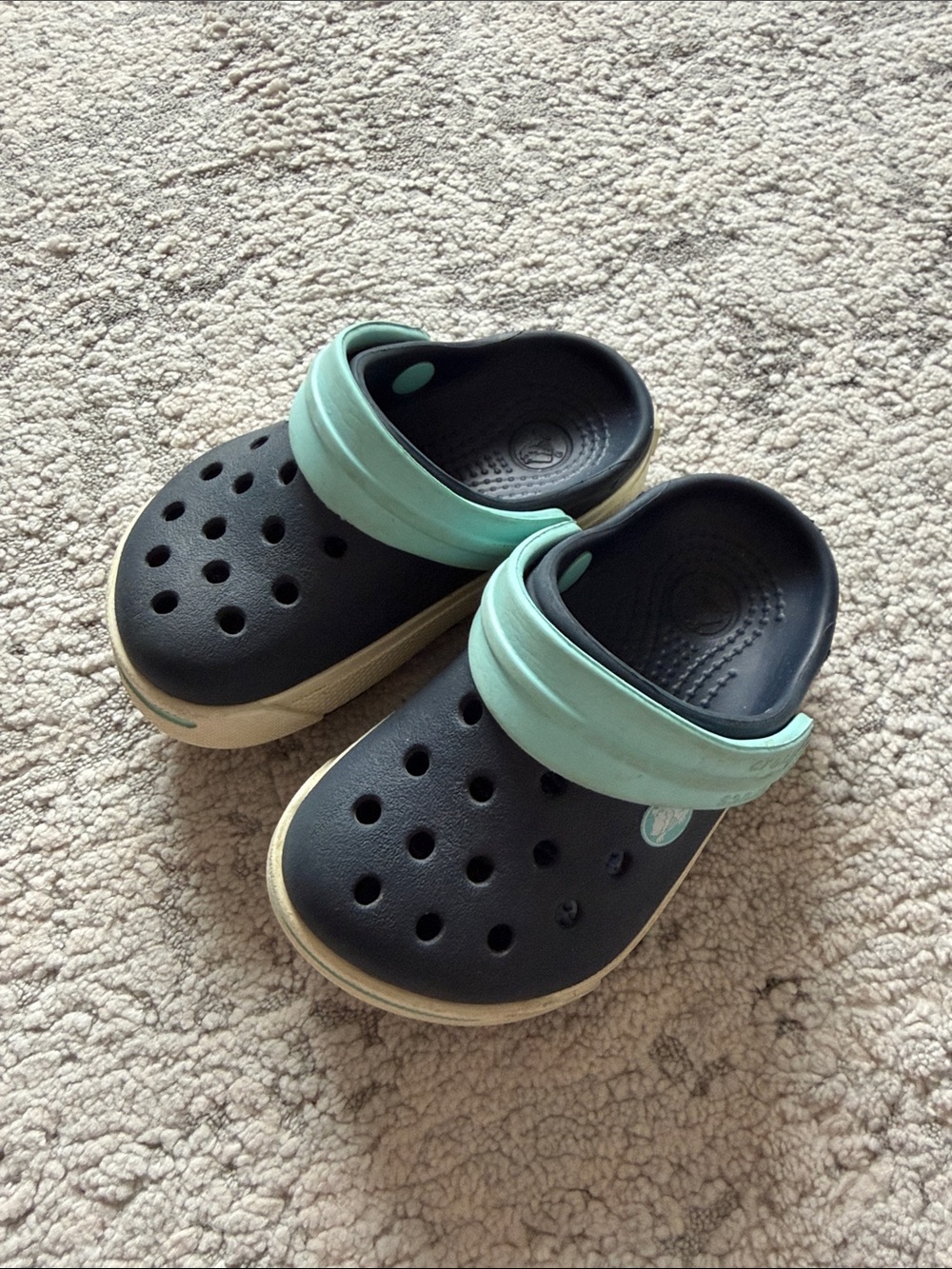 CROCS Kids Black Clogs with Mint Green Strap size C4/C5 US